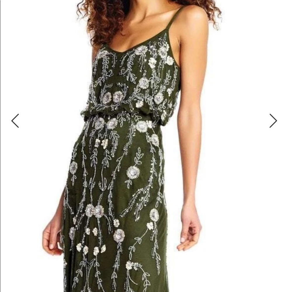 Adriana Pappell Green Floral Beaded Gown Size 2